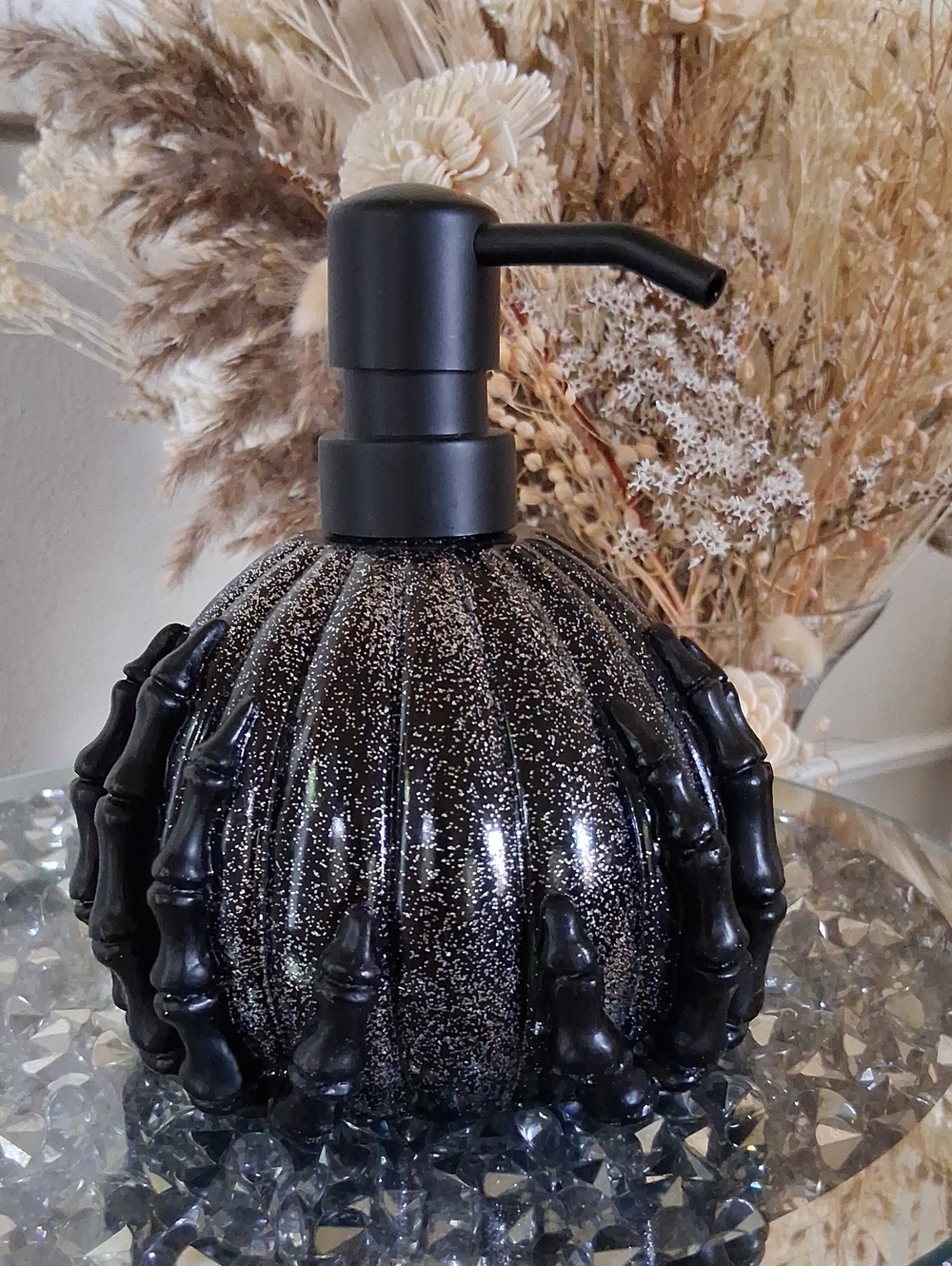 Black Sparkle Skeleton Hand Soap Dispenser -Halloween Decor Home Accents